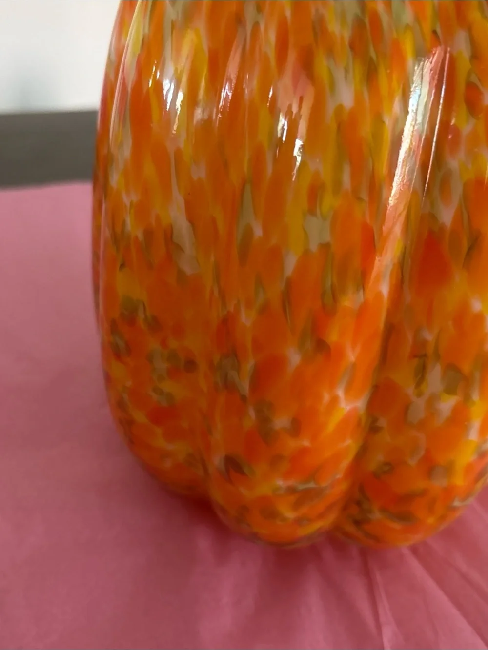 Martha Steward Handblown Glass Pumpkin Orange Yellow white Green